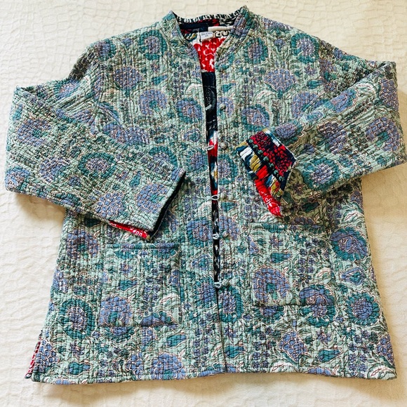 Vintage reversible green and red quilted jacket made in India 100% cotton - Picture 16 of 17